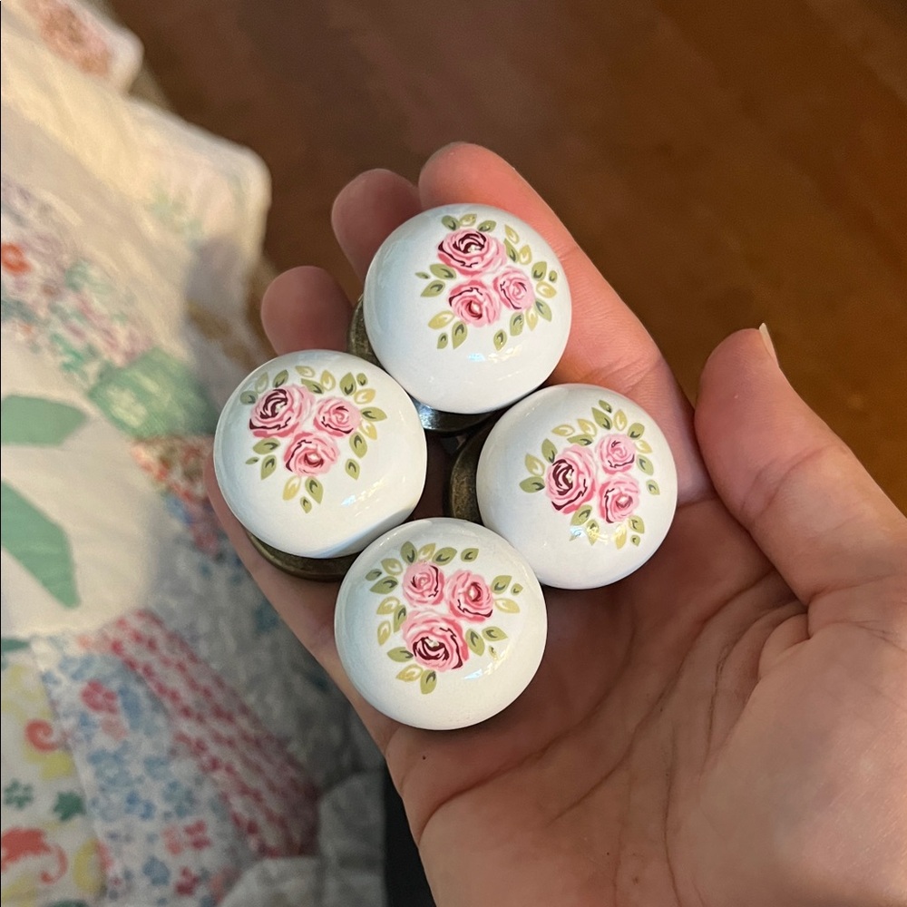 Floral Ceramic Knobs with Pink Roses